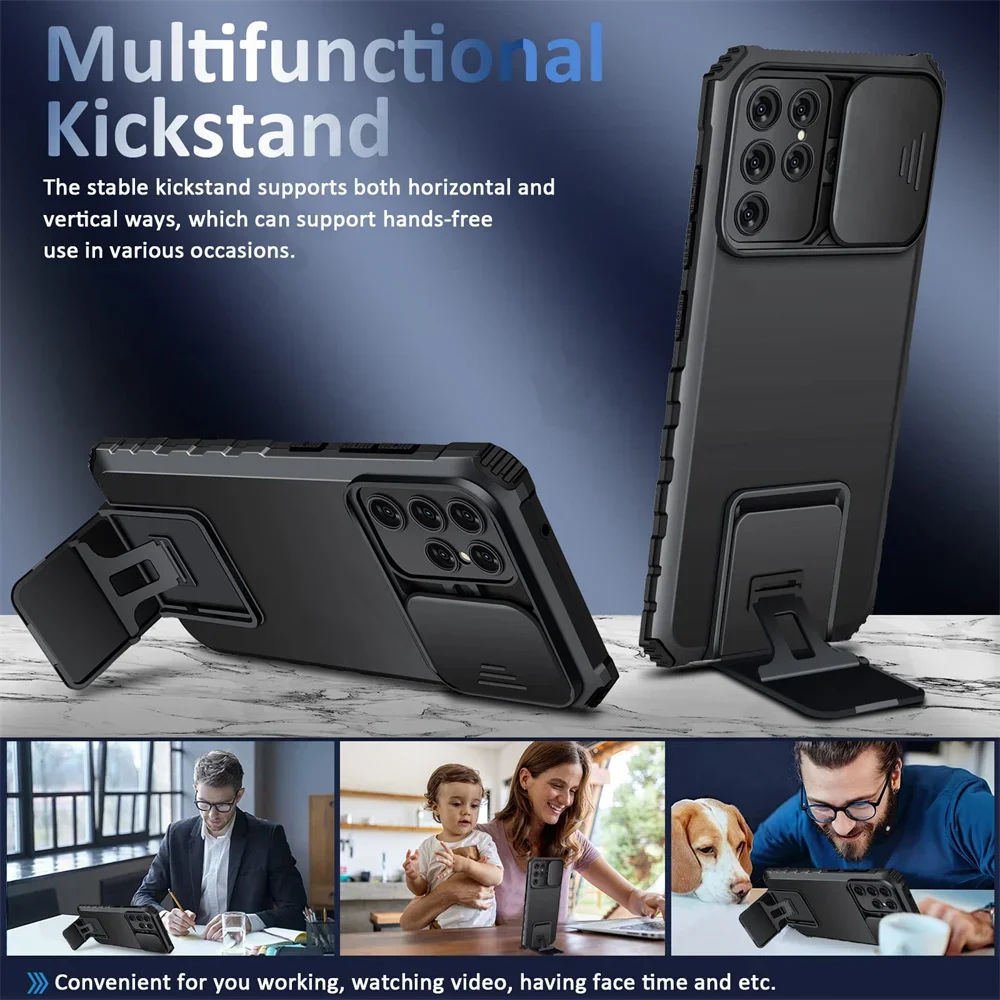 Case For Samsung S24 S23 S22 Ultra S21 S25 FE Galaxy A55 A35 A56 4G 5G Slide Camera Kickstand Protective Shockproof Phone Cover