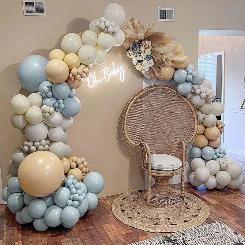 Dusty Blue Cream White Sand Beige Balloon Garland Arch Kit Baby Shower Boy 1st birthday party Decoration Gender Reveal supplies