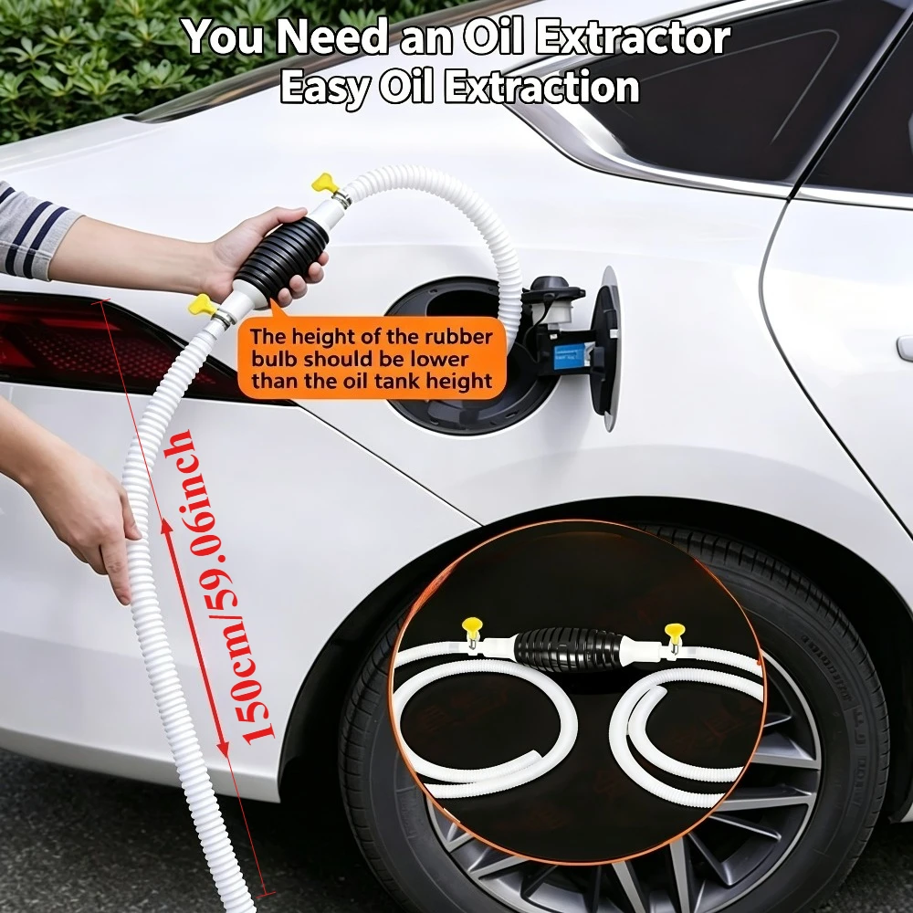 Hand Siphon Fuel Transfer Pump Hand-Crank Fuel Pump Portable Manual Liquid Extractor with Leak Proof Stainless Steel Hose Clamp