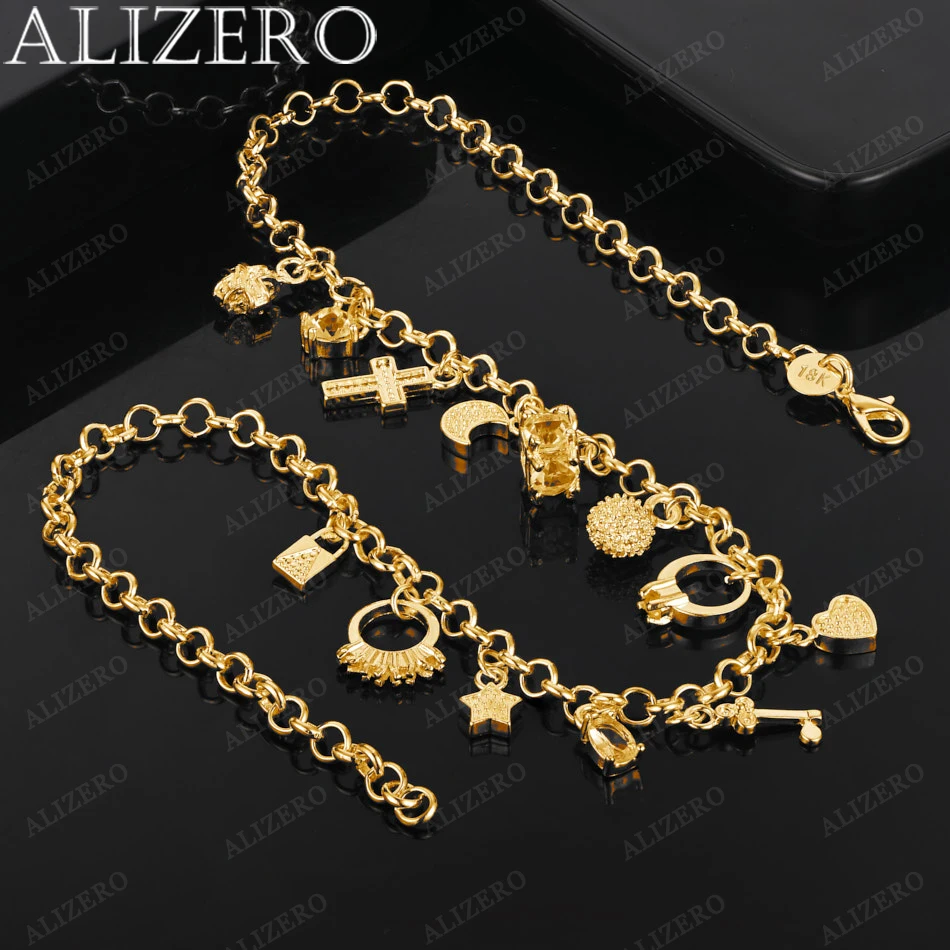 

ALIZERO 18K Gold Ring / Star / Moon / Heart / Cross Charms Necklaces 18 Inches Women Fine Jewelry Wholesale Trend Chain Necklace