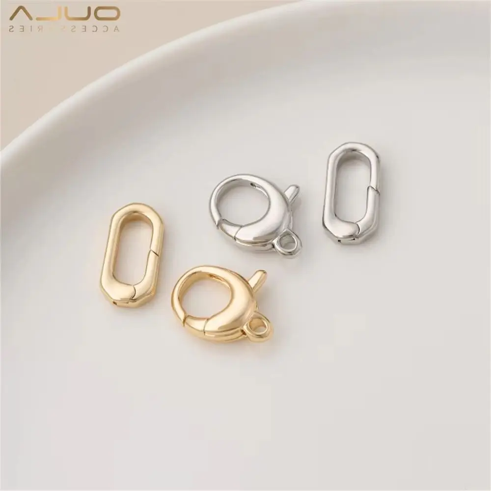 1pcs 14K Gold-plated QQ Buckle, Lobster Buckle, Oval Long O-shaped Spring Buckle, Diy Handmade Chain Accessory, Ending Buckle