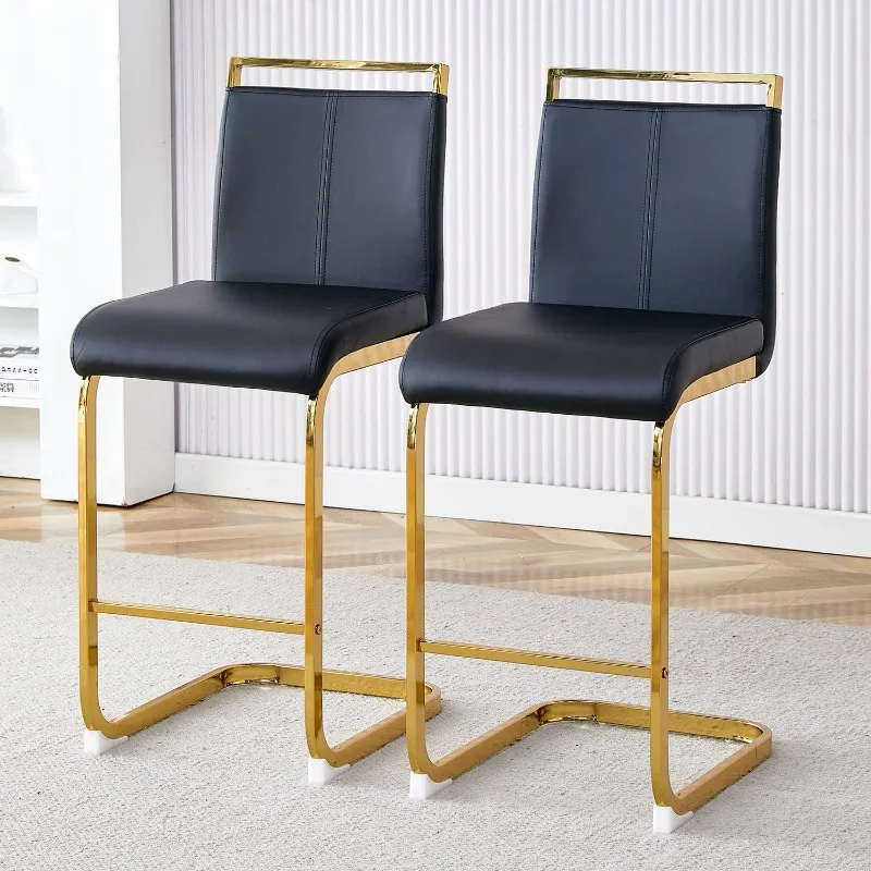 

Bar Stools Set of 2,Counter Height Bar Stools with Backs,Black Faux Leather Kitchen Stools