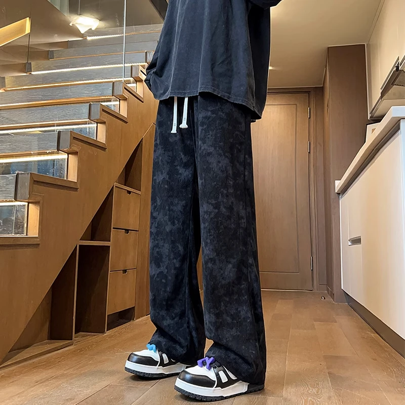 

2025 Новые вельветовые брюки в американском стиле ретро, мужские осенние дизайнерские модные свободные прямые длинные брюки, повседневные молодежные брюки из полиэстера F...