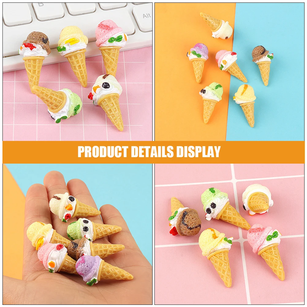 

10Pcs Toy Resin Material Cone Display Fake Ice Cream Model Desk Decor Coffee Fake Ice Cream Accessories