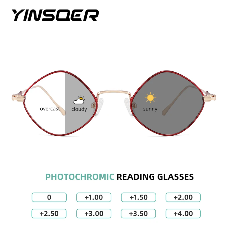 

YINSQER Photochromic Glasses Women Fashion Red Reading Glasses Original Luxury Women's Grade Glasses Trend Presbyopic Eyepieces