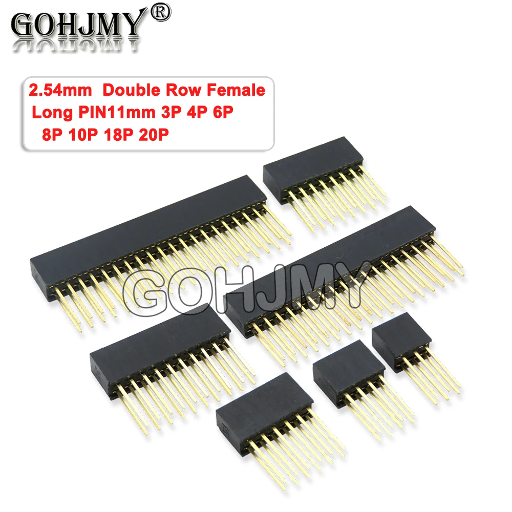 10PCS 2.54mm Single Double Row Female Long Pins 11mm PCB Board Pin Header Socket Connector 2~20PIN For Arduino For Raspberry Pin