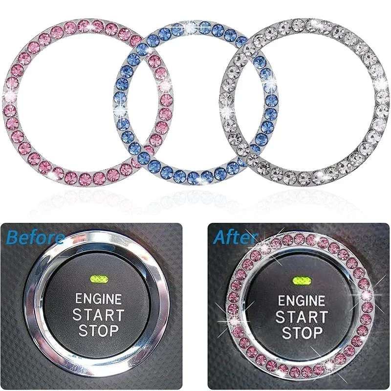 Car One-Click Engine Start Stop Switch Button Cover Crystal Rhinestone Cover Protector Ring Hand-set Sticker Decoration