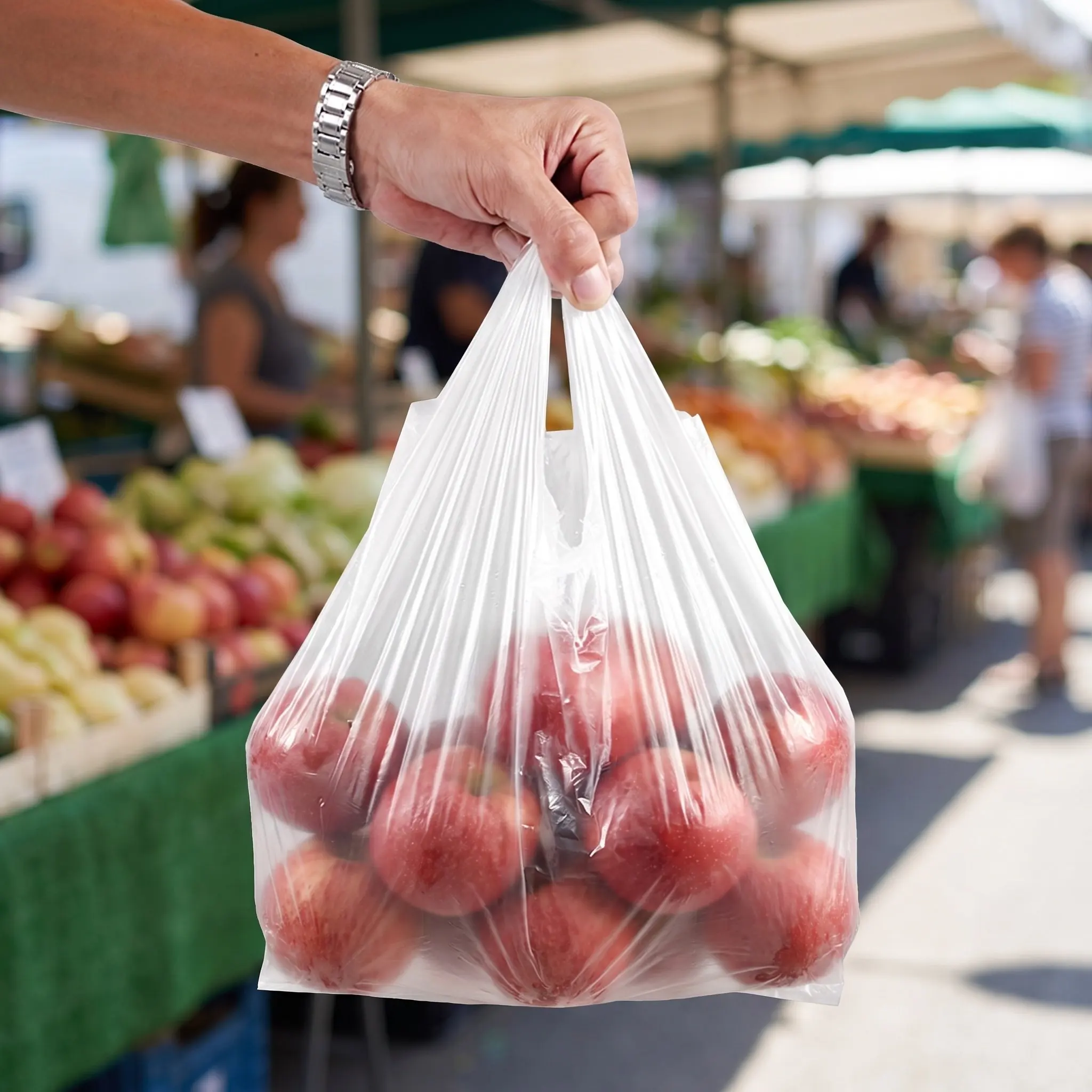 400pcs Transparent Plastic Shopping Bag Supermarket Food Packaging Bag Fruits Vegetables Fresh Tote With Handle