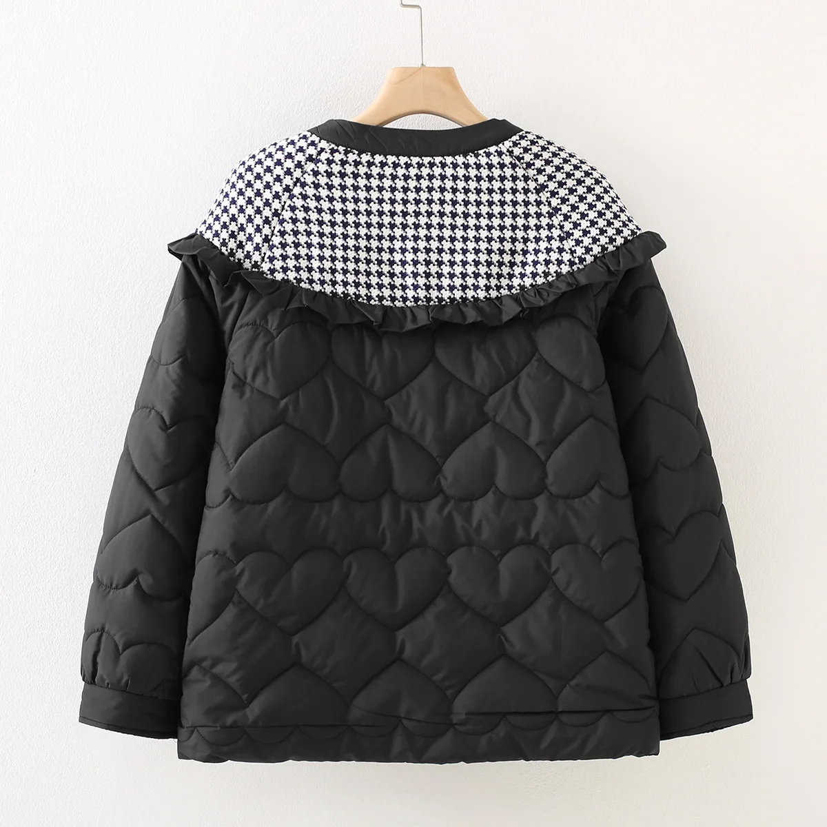 New 2022 Ladies Winter Plus Size Tops For Women Large Size  Ruffle plaid Spliced black Long Sleeve O-neck Coat 4XL 5XL 6XL