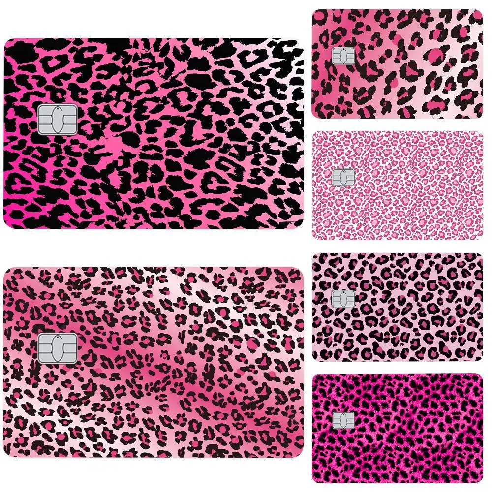 Pink Black Leopard Print Card Stickers 4pcs HD Matte PVC Sti