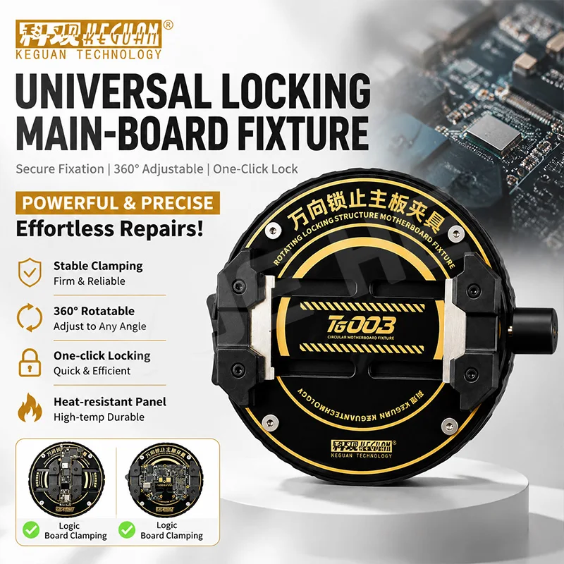 KEGUAN TG003 Universal Rotating Motherboard Fixture One Click Lock Clamp Resistant For Phone Mainboard CPU Chip Repair Tools