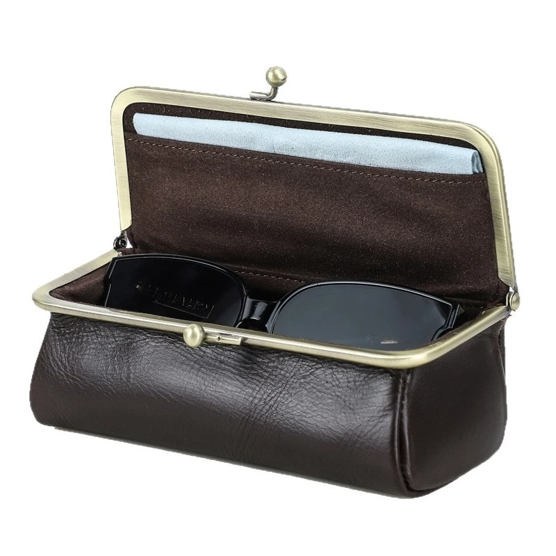 Full-Grain Leather Sunglass Case - Travel Jewelry Organizer with Suede Lining, Luxury Home Storage for Eyewear & Necklaces