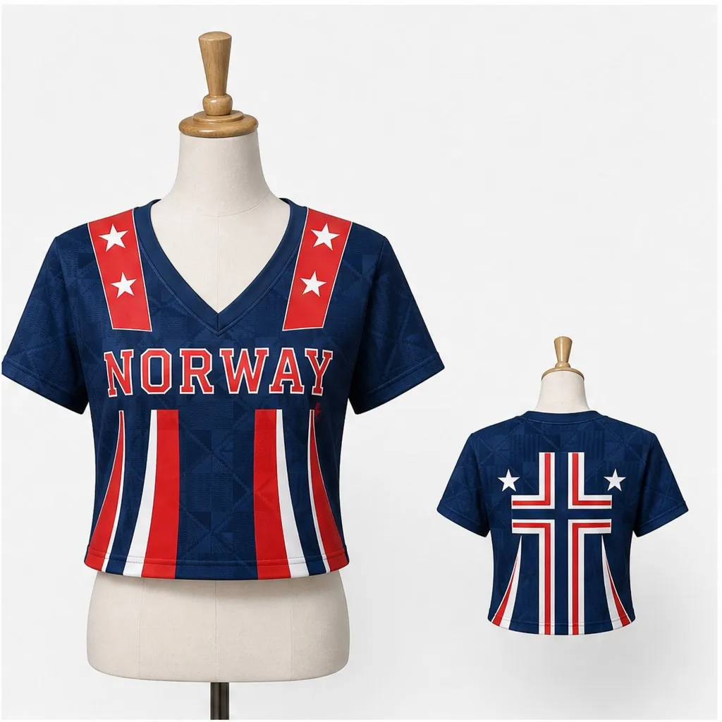 Womens V Neck Cropped Tee Norway Cross Stripe Print Short Sleeve Summer Casual Tops With Bold Back Graphics Design Travel Shirts