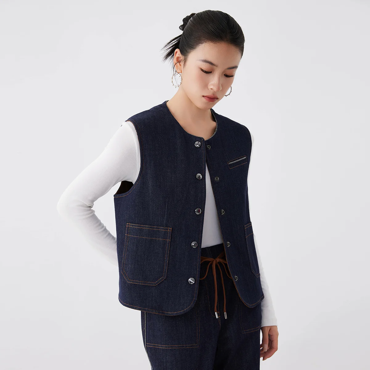 K2561W High quality women's clothing luxury brand cotton denim vest short coat autumn clothes