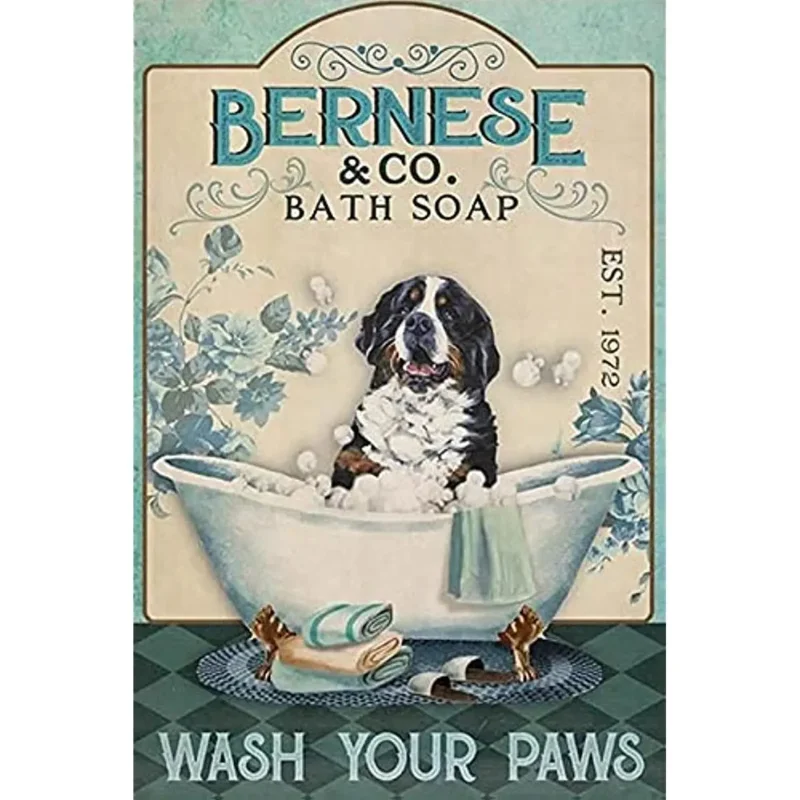 TammieLove Bernese Mountain Dog Bath Soap Wall Decor Poster Garage Wall Decor Metal Tin Sign 8X12 Inch