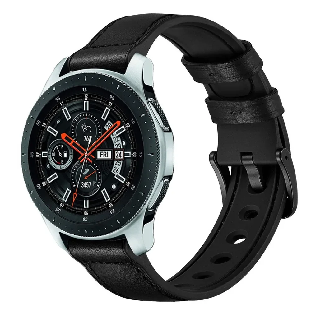 Leather+Silicone Strap for Huawei Watch 3/4 Samsung Galaxy Watch 6/5/4 Men/Women Replacement Bracelet Belt for Amazfit GTR/GTS 4