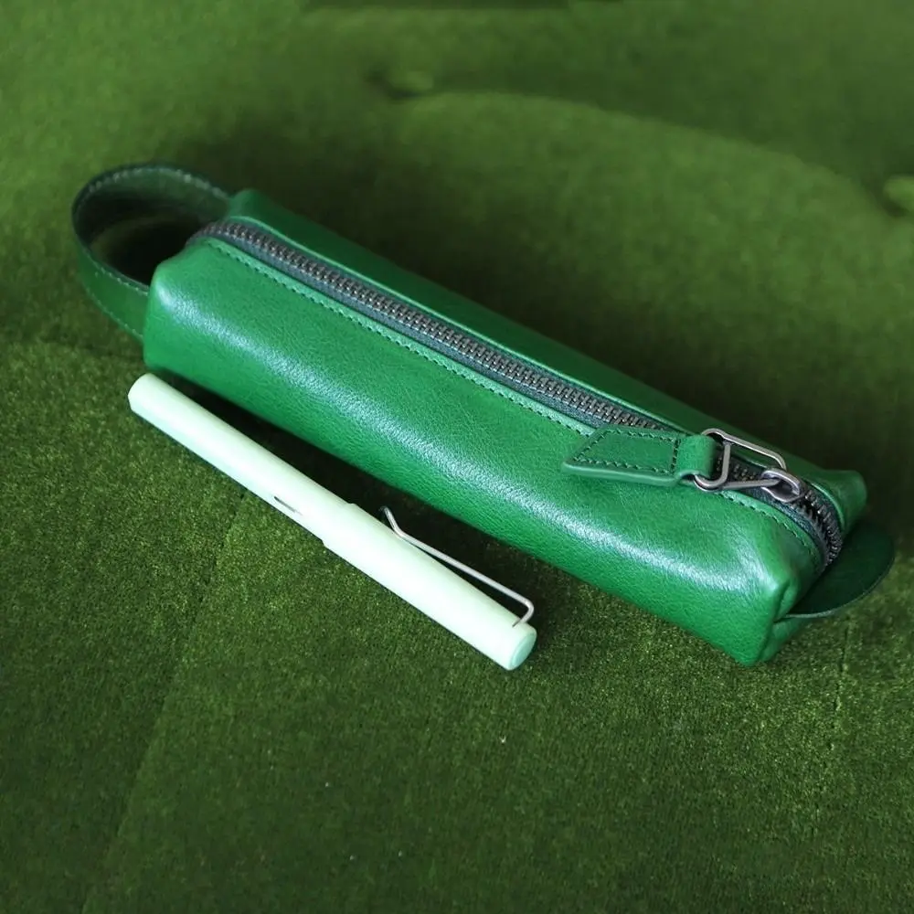 PU Leather Pen Pouch Single Compartment Zipper Closure Pencil Case Waterproof Wrist Loop Stationery Pouch School Office Supplies