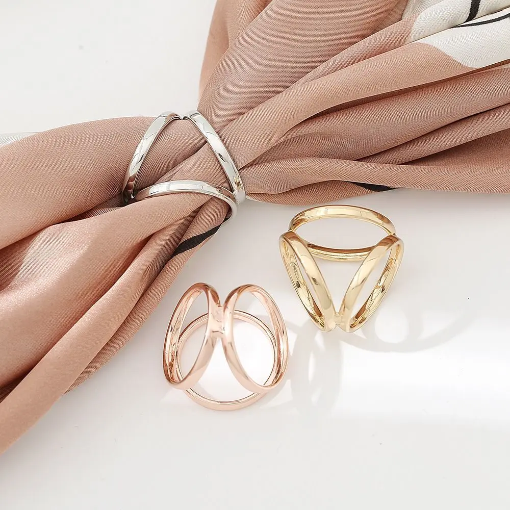 New Korean Fashion Simple Wild Pure Alloy Thick Three-Ring Scarves Buckle Ring Scarf Ring Brooch Pin Clothing Accessories