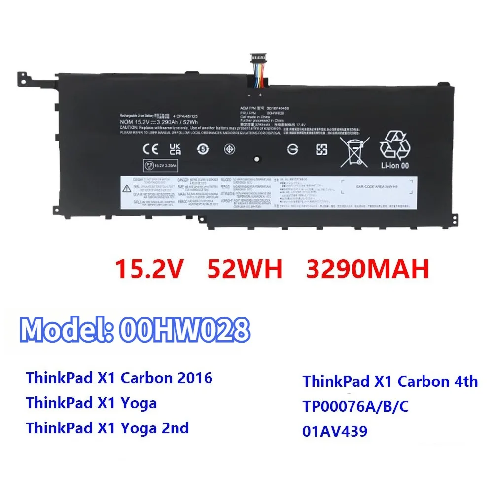 15.2V 3290mAh 52Wh 00HW028 Battery For  Lenovo 00HW029 00HW028 01AV439 01AV457 TP00076A/B/C Laptop Battery