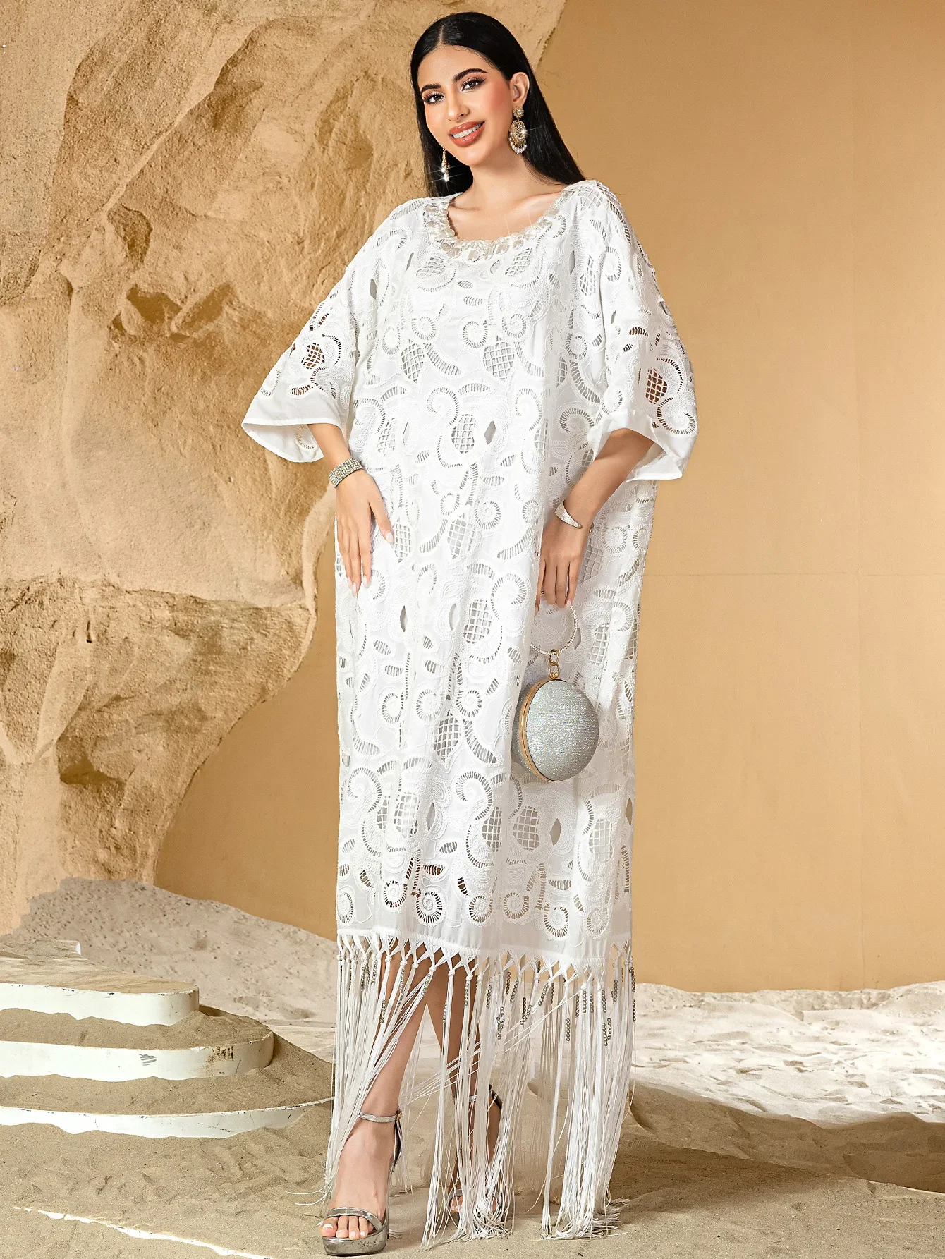 White Embroidery Abayas Women Elegant Muslim Dress Dubai Abbayas Morocco Kaftan Eid Djellaba African Boubou Robe Islam Jalabiya