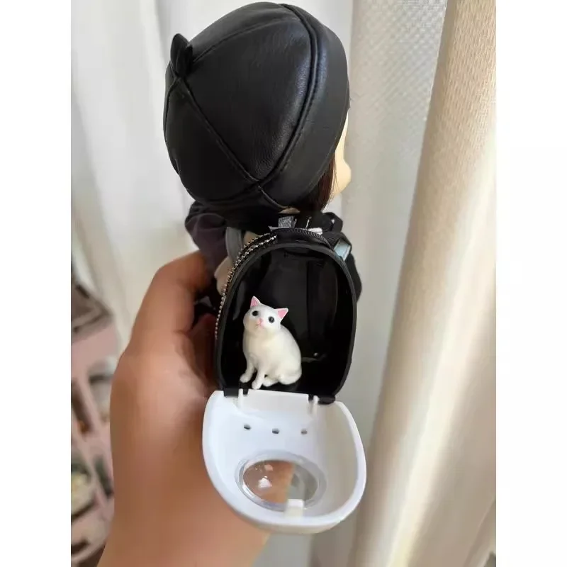 Para 17cm labubu outfits casa de boneca simulação mini animal de estimação gato espaço mochila cena ornamento bonecas acessórios diy boneca brinquedos