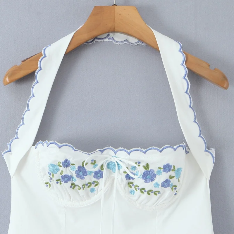 Zoete Vintage ort Dr geborduurde hangende ne taille in blauwe bloemen A-lijn rok voor dames Andere Sle Summer Dr