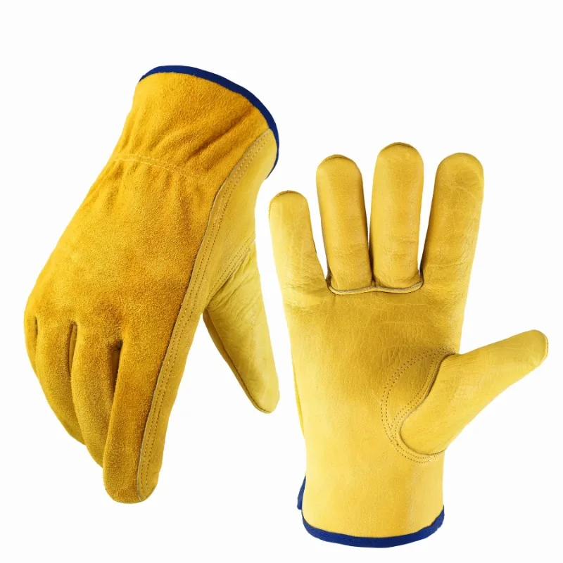 Leather Work Gloves Flex Grip Tough Cowhide Gardening Glove for Wood Cutting/Construction/Truck Driving/Garden/Yard Working