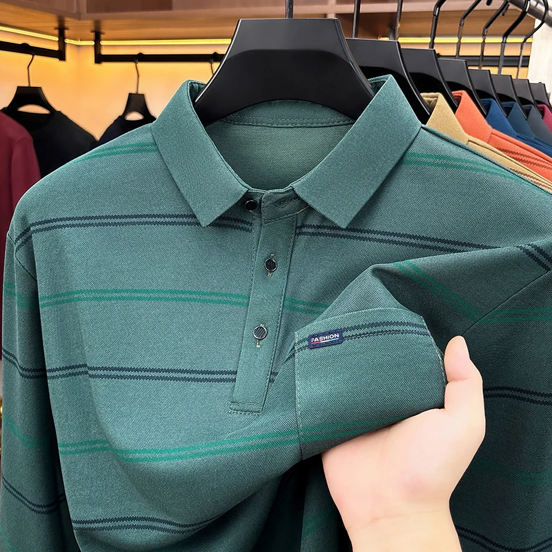 Men's Long Sleeve Striped Polo Shirt Business Lapel Shirt Men Casual Outdoor Office Daily Wear Button Spring Autumn Workwear Man - view 5