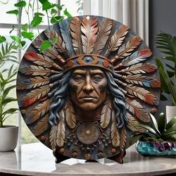 8x8 Inch Aluminum Native American Mask Hanging Sign - UV Printed Outdoor Metal Wall Art with Higher Bending Resistance for Door