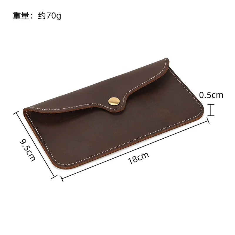 Vintage Envelope Leather Wallet, Distressed Crazy Horse Phone Pouch, Minimalist Men's Clutch with Flap
