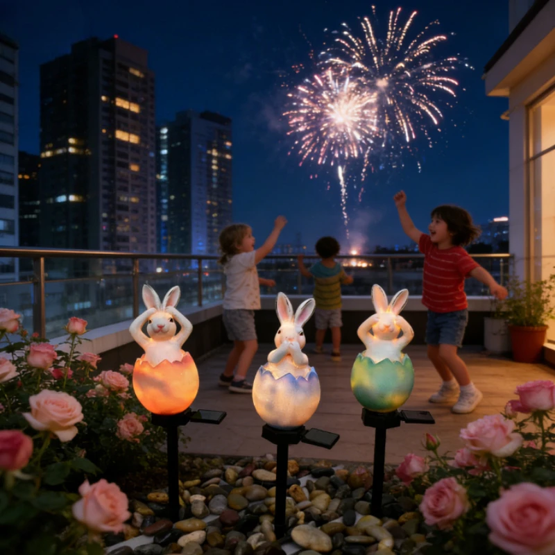 Solar Powered Garden Lights Outdoor Rabbit Decor Resin Animal Patio Lantern With Motion Sensor For Lawn Atmosphere Lighting