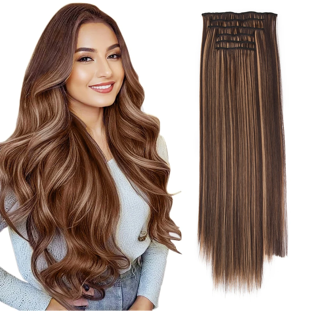 

Jeedou Synthetic Hairpiece 6pcs/set Clip in Hair Extensions For Full Head Long Straight Hair Blonde Brown Color