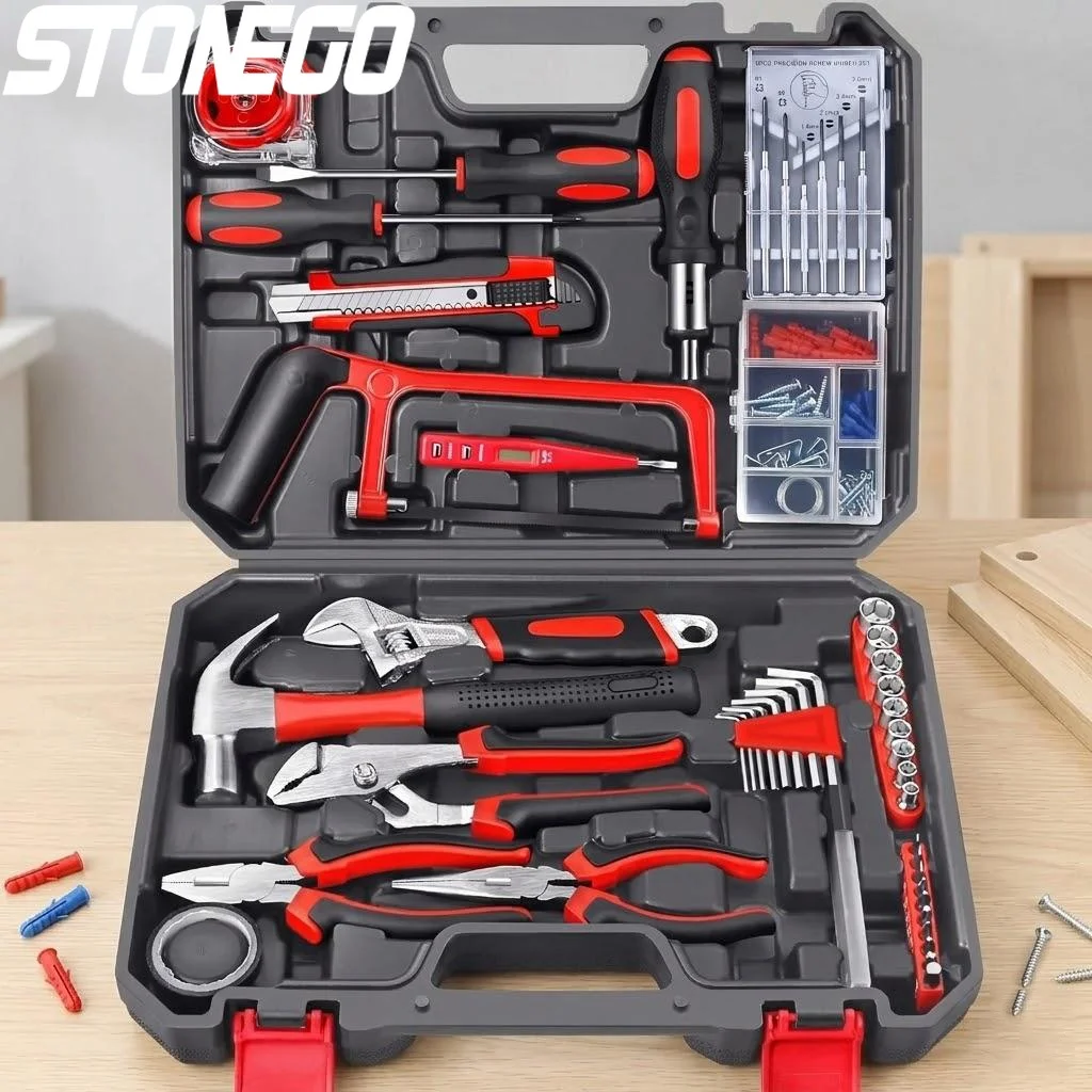 

108Pcs Household Hand Tool Kit Set DIY Hardware Tool Set with Screwdriver Hammer Tape Wrench Pliers Saw for Home Repair