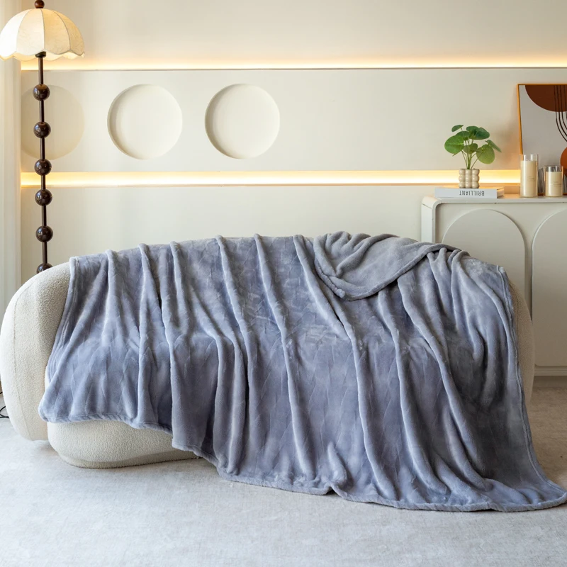 Textured Milk Fleece Blanket Soft Plush Flannel Throw Blanket for Sofa Bed Warm Cozy Geometric Embossed Bed Cover Home Decor