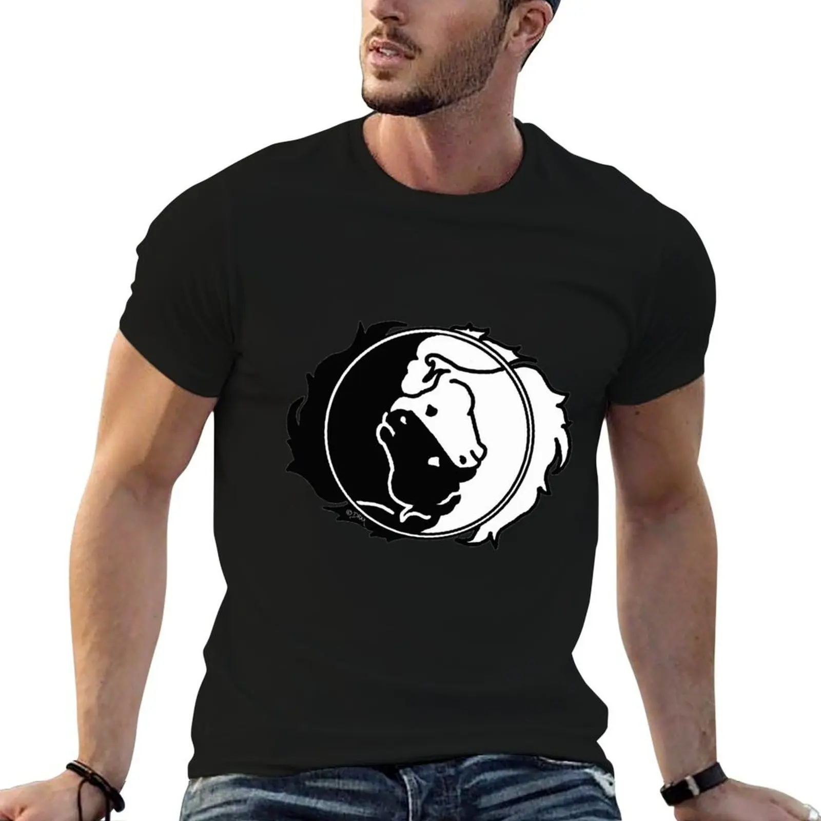 Finding Balance - Horse Yin Yang in Black & White T-Shirt anime t shirts for man man t shirt designer T-Shirt