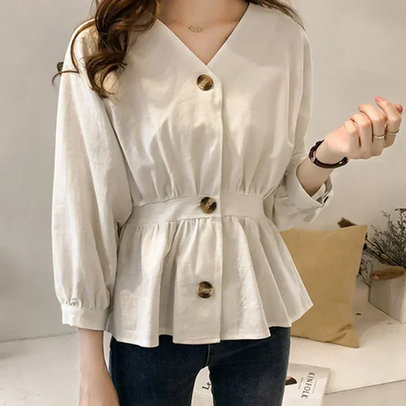 Elegant Women Blouse Sexy V Neck Autumn Long Sleeve High Waist Female Shirt Casual Tops Fashion Streetwear ropa de mujer ofertas