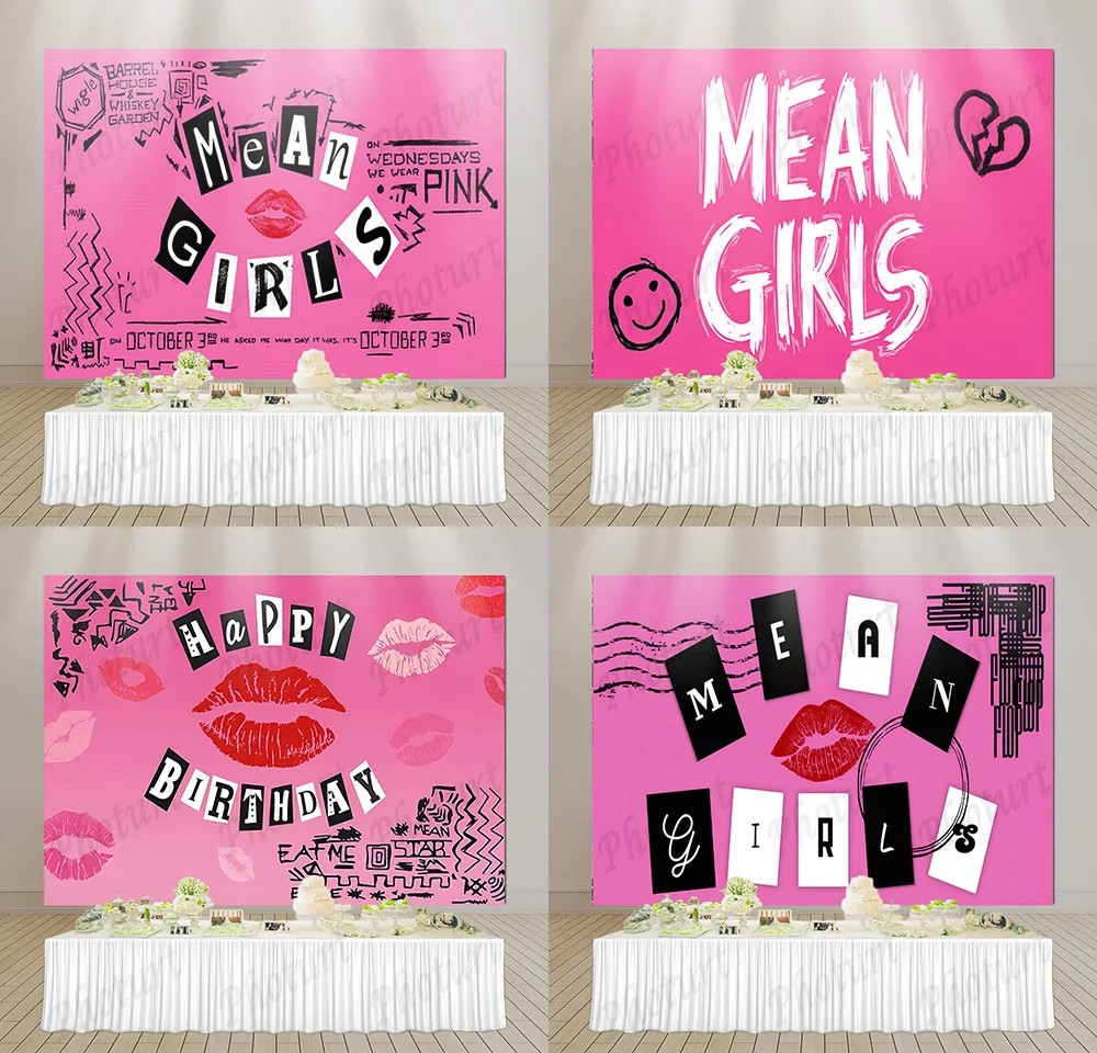 Mean Girls Theme Birthday Backdrop Hot Pink 90s Birthday Party Decoration Background Vinyl Polyester Photography Decor Props