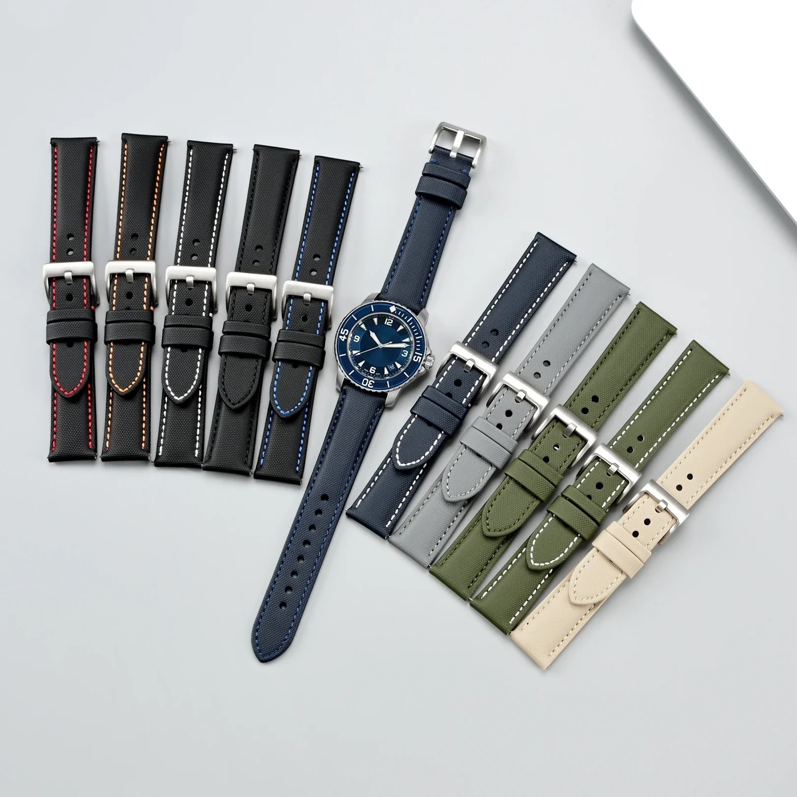 Waterproof PVC Canvas & Leather Watch Band Replacement Strap For Blancpain Fifty Fathoms Diving  22mm 23mm Universal Wristband