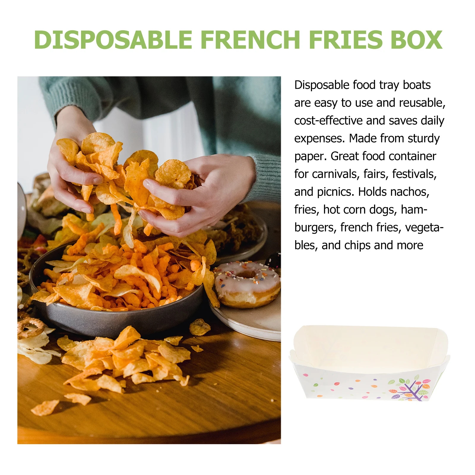 

100 Pcs Disposable Food Trays Paper Serving Tray Carnival Birthday Picnic Reusable Stacking Snack Box Popcorn Chips Cookies Cake
