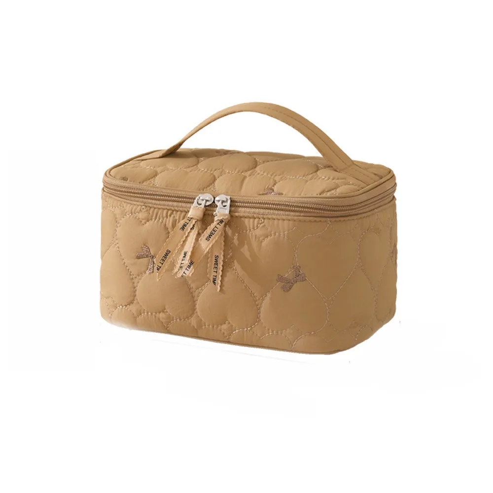 Large Capacity Women Makeup Bag Heart Print Handheld Travel Washroom Bag Double Zipper Waterproof Cosmetics Storage Bag Travel