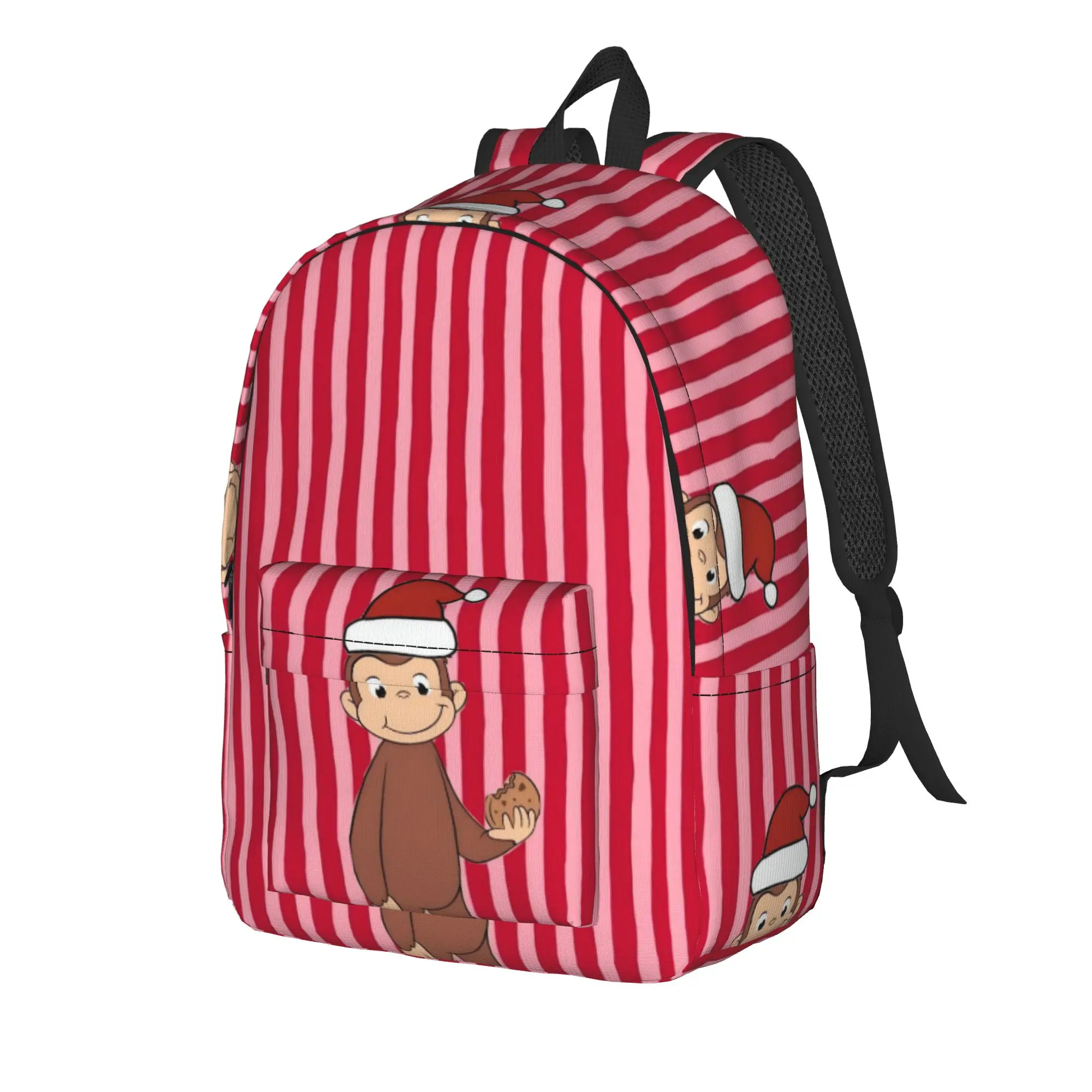 Cartoon Curious George Christmas Backpack Female Backpacks Polyester Kawaii High School Bags Cycling High Quality Rucksack