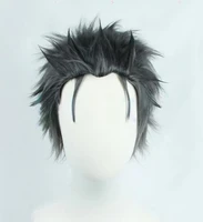 Re:Zero kara Hajimeru Isekai Seikatsu Subaru Natsuki peluca negro gris mezcla pelo sintético corto pelucas de Cosplay