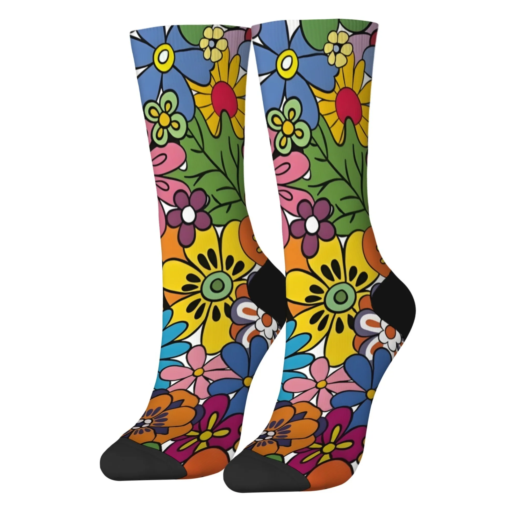 Men's Vibrant Psychedelic Sock Retro Harajuku Inspired Colorful Hippie Vibes Soft Knit with Breathable Random Print Novelty Gift
