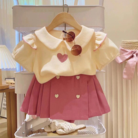 2025 Summer Girls Clothing Set Embroidered Heart Pattern T-shirt+ Short Pants 2Pcs Suit For 2-8Years Kids Fashion Outfit