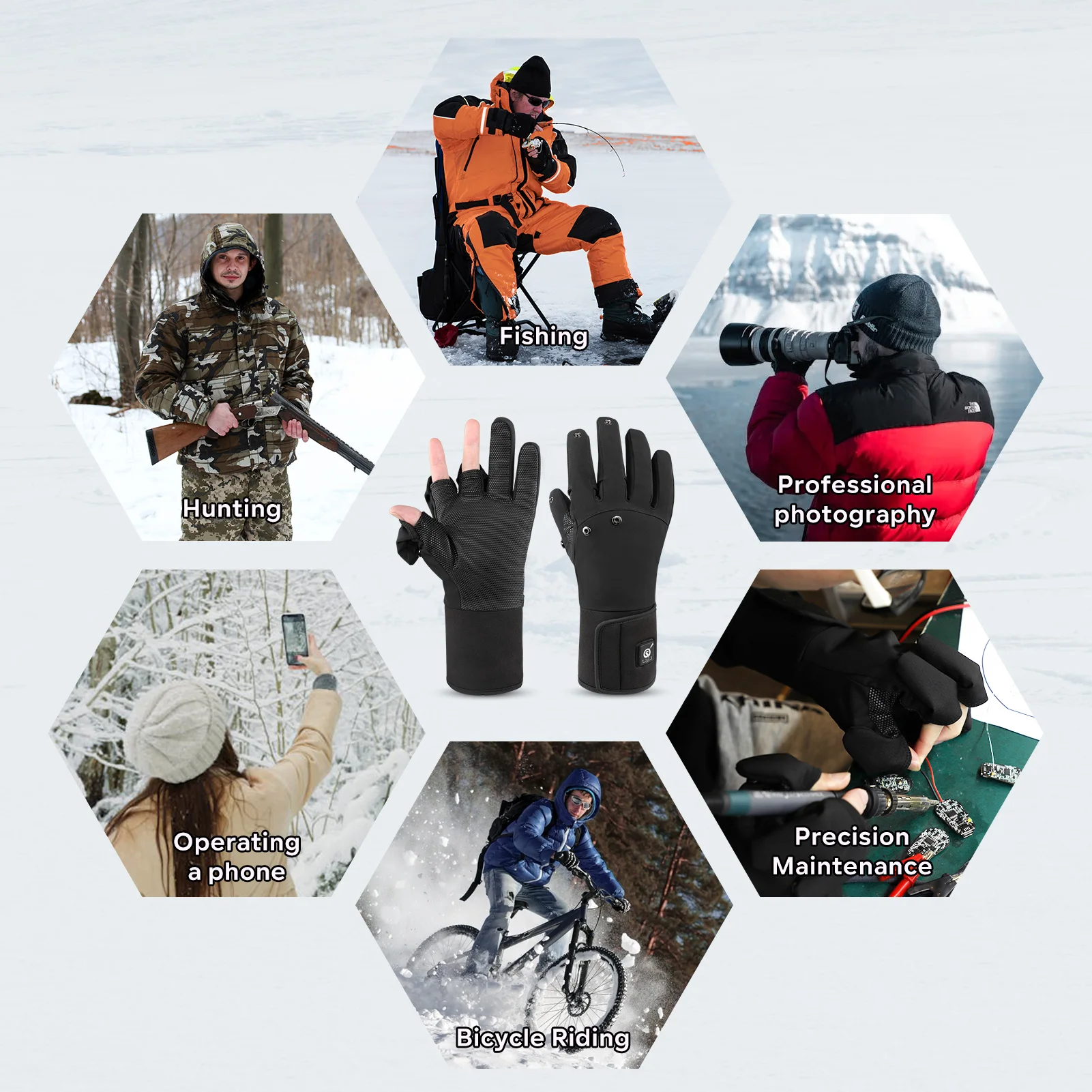 المنقذ قفازات الصيد ساخنة مقاوم للماء قفازات الصيد الشتوية 2 إصبع الوجه يندبروف النساء الرجال قفازات #5