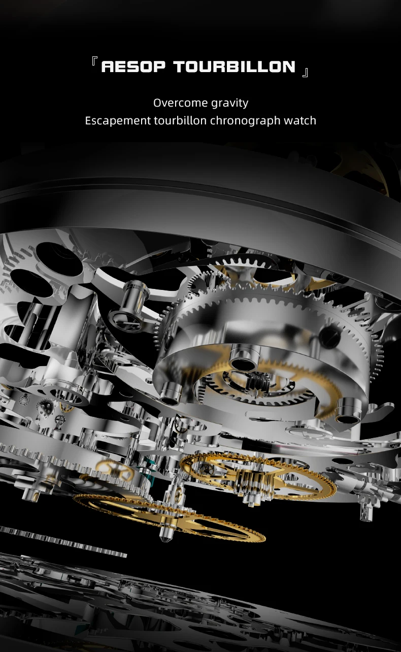 AESOP（manual7026G）Luxury Double Tourbillon Manual Mechanical Watch 40H Power Reserve Sapphire Crystal Men's Watch
