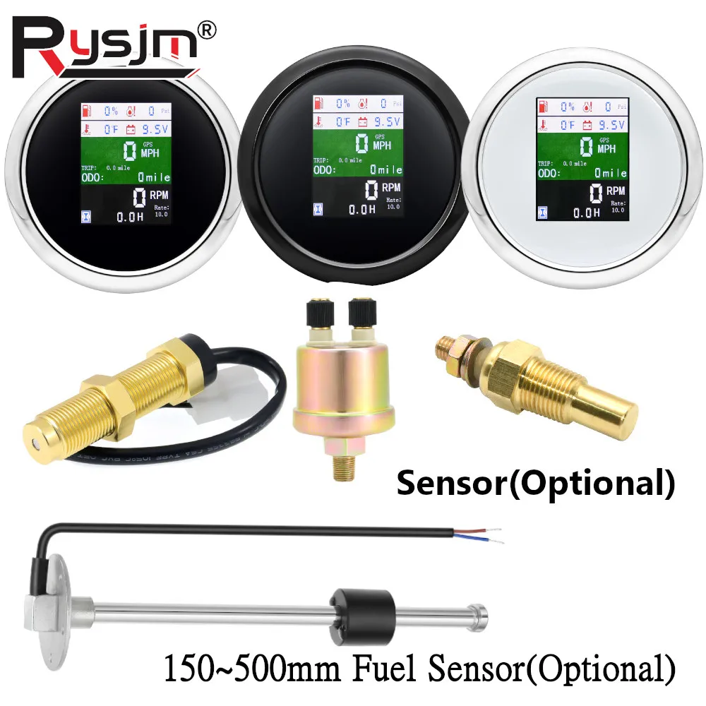 6 in 1 Tachometer Gauge GPS Speedometer Fuel Level Water Temperature Oil Pressure 0~10Bar Sensor With Alarm For Marine Car Boat