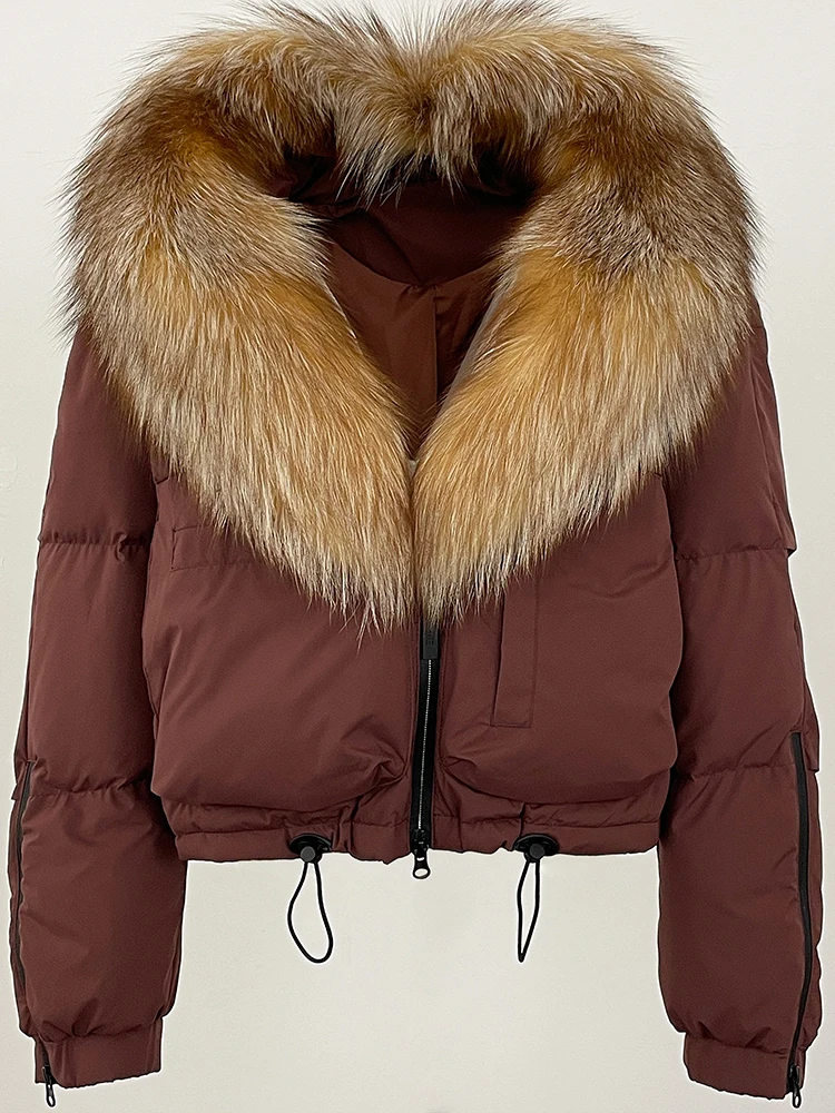 المرأة سميكة الدافئة قصيرة أسفل ملابس خارجية الفراء الملابس 2025 الشتاء معطف فرو الثعلب الطبيعي الإناث الأبيض بطة أسفل سترة سيدة #3