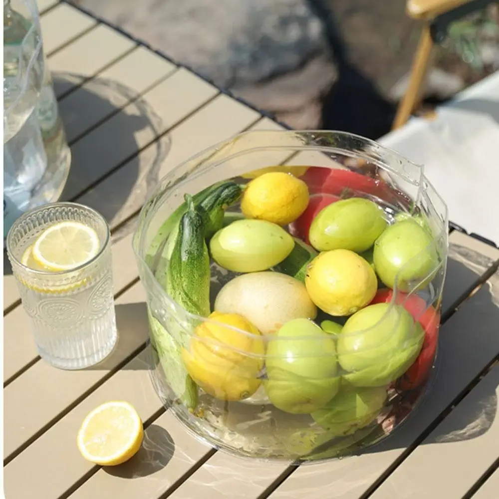 

4Pcs Clear Outdoor Folding Water Basins PVC Foldable Transparent Ice Bucket Portable Round Washing Up Bowl Picnic
