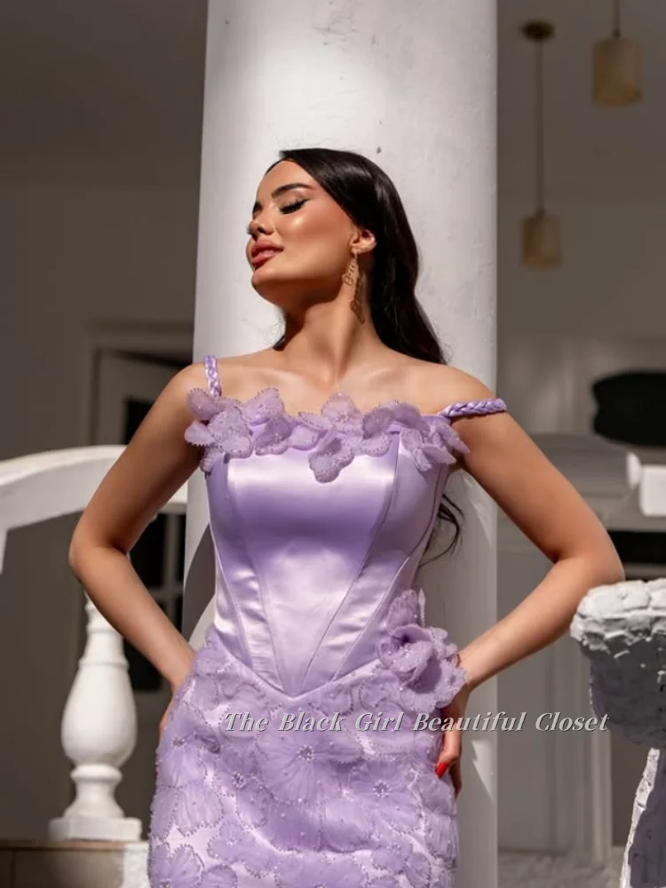 Aangepaste elegante strass bloemen galajurken schouder tule geplooide rechte avondjurk 2025, Arabische vrouwen avondjurk